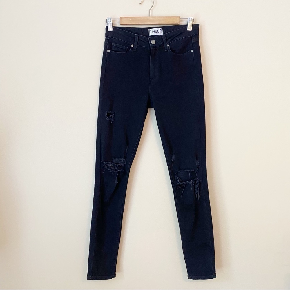 Paige Hoxton Ultra Skinny Distressed High Rise Black Jeans - 27